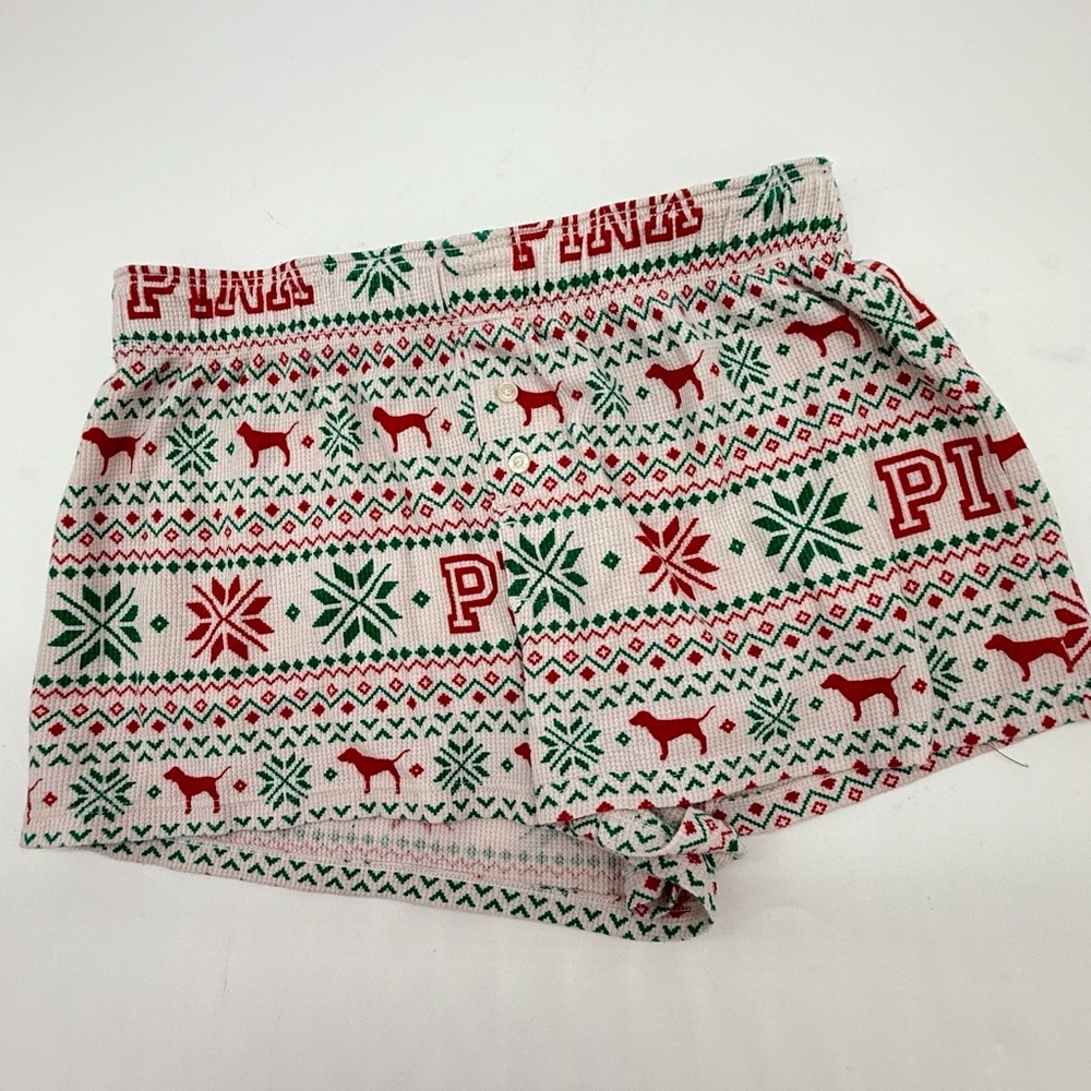 Victoria’s Secret PINK Christmas Thermal Shorts XS Holiday Pajama Lounge Festive - Picture 2 of 8